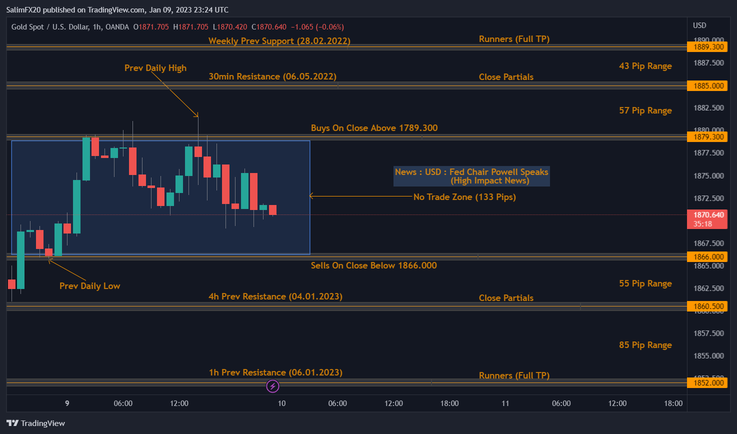 XAUUSD Technical Analysis 10.01.2023 1h chart