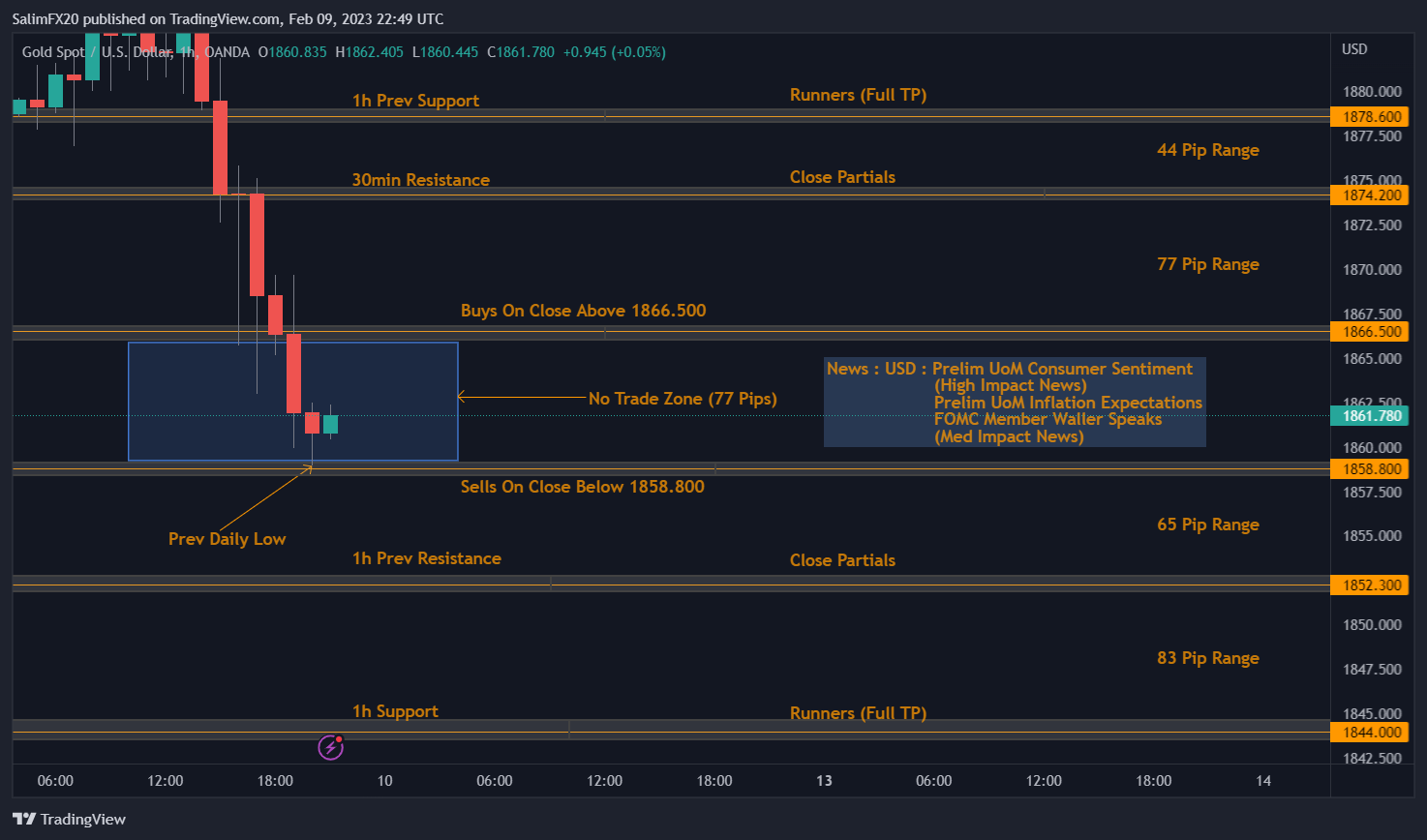XAUUSD Technical Analysis 10.02.2023 1h chart