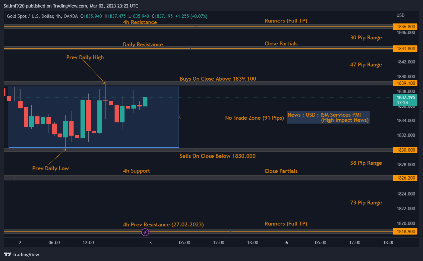 XAUUSD Technical Analysis 03.03.2023 1h chart