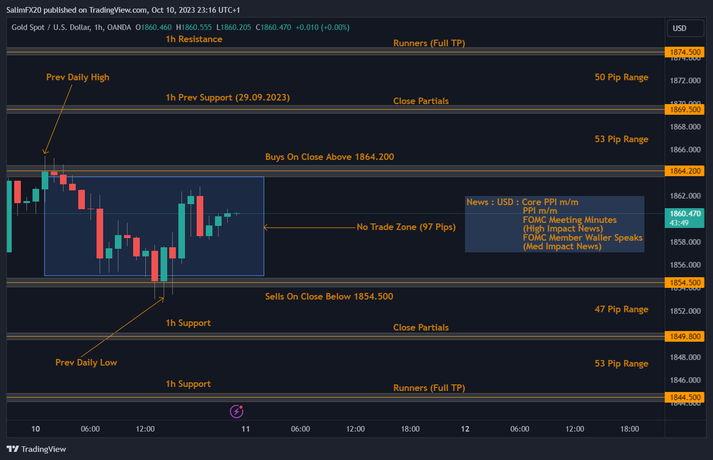 XAUUSD Technical Analysis 11.10.2023 1h chart