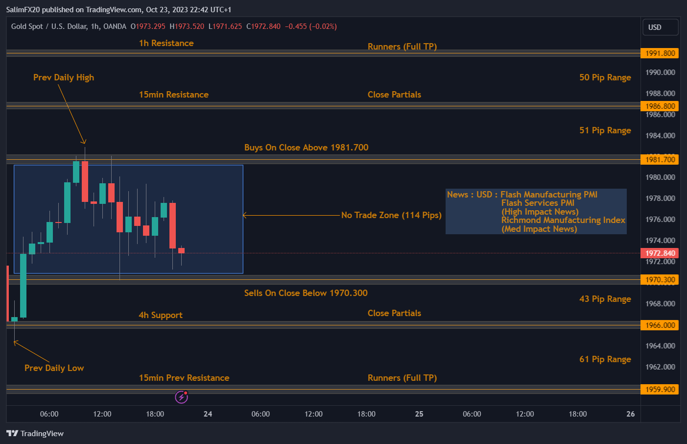 XAUUSD Technical Analysis 24.10.2023 1h chart