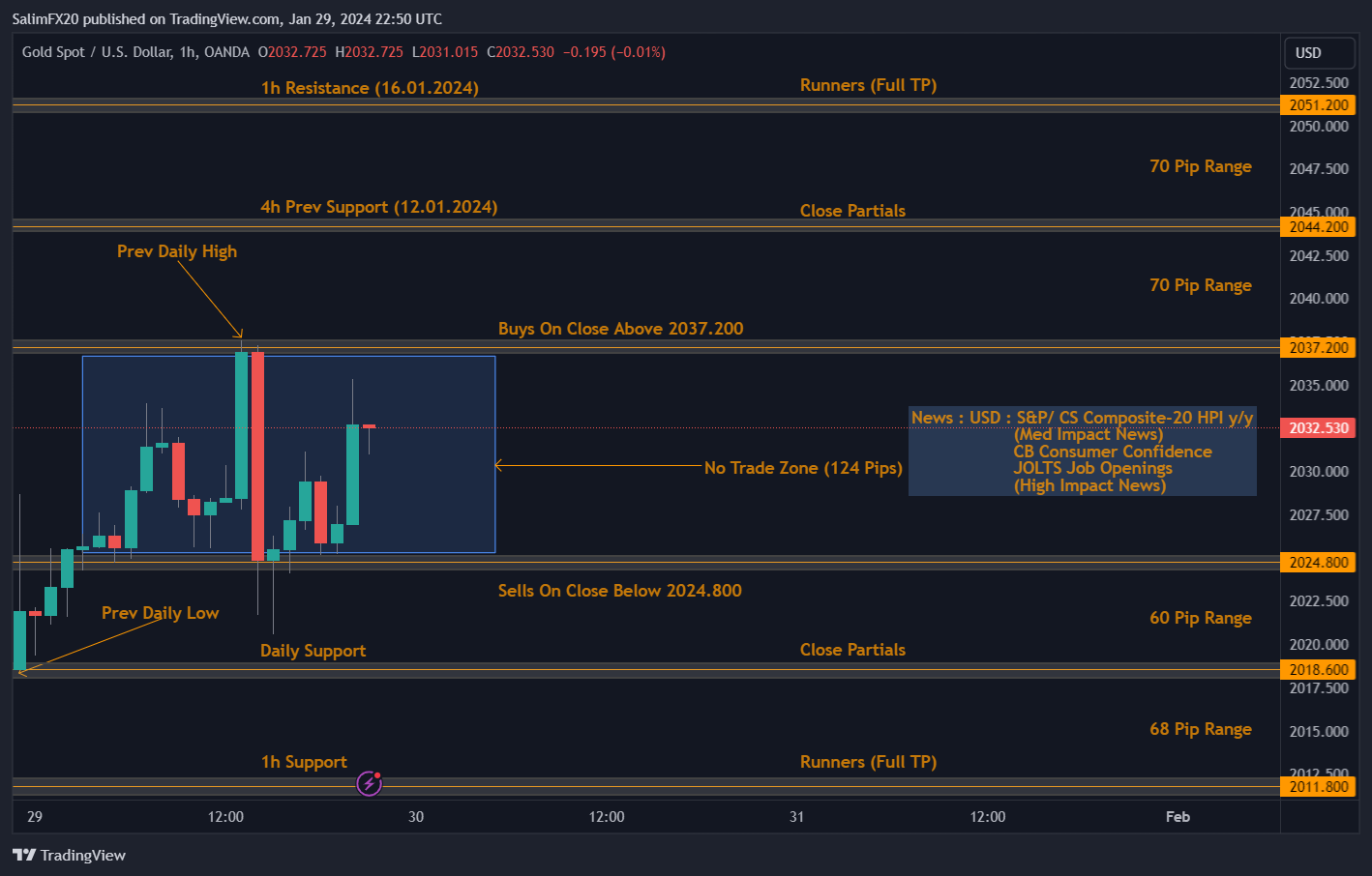 XAUUSD Technical Analysis 30.01.2024 1h chart