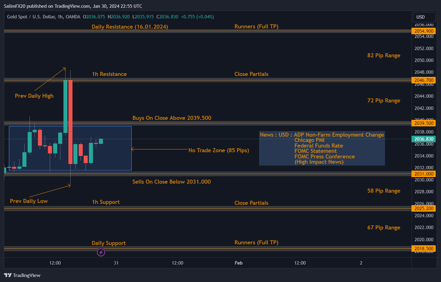 XAUUSD Technical Analysis 31.01.2024 1h chart