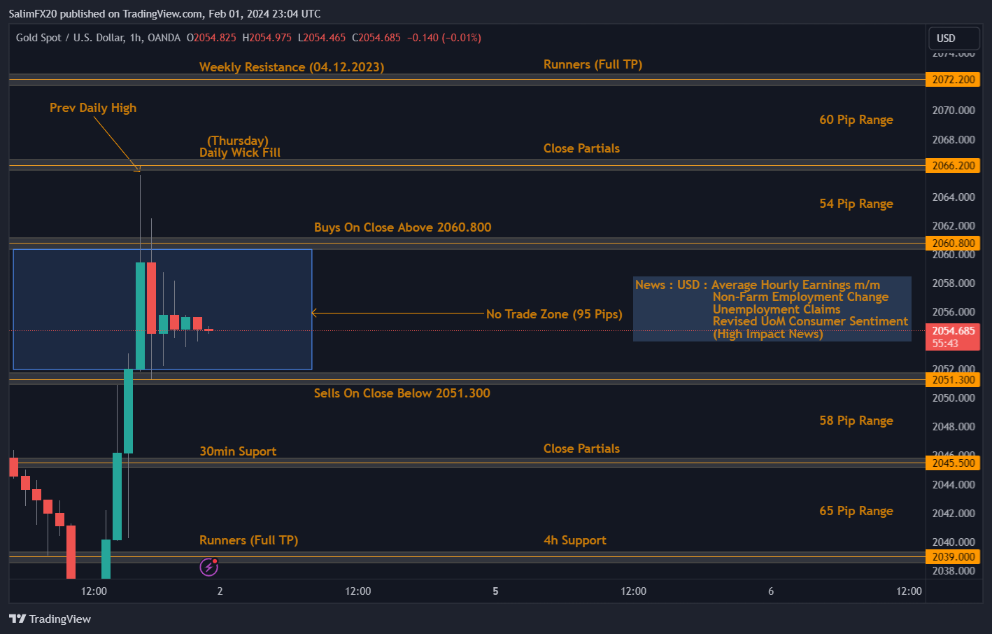 XAUUSD Technical Analysis 02.02.2024 1h chart